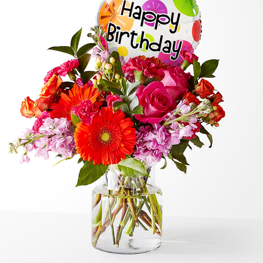 Fiesta Bouquet with Birthday Balloon – SHARAR'S FLORIST, La Habra CA