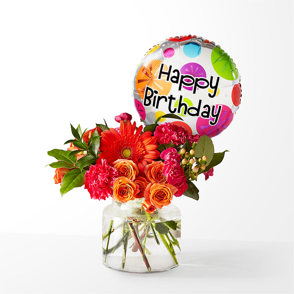 Fiesta Bouquet with Birthday Balloon – SHARAR'S FLORIST, La Habra CA