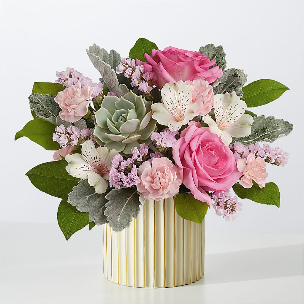 Dusty Rose Bouquet with Ivory Vase – SHARAR'S FLORIST, La Habra CA
