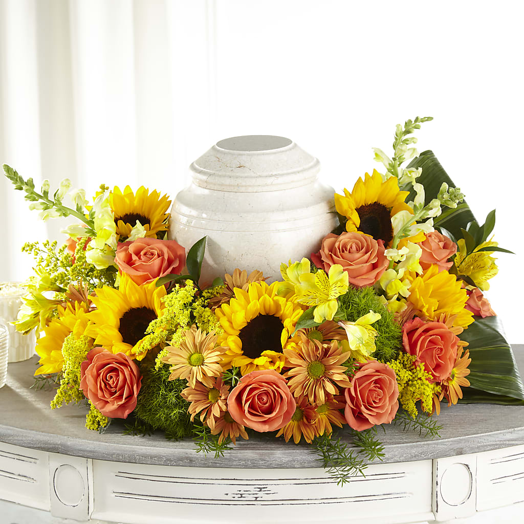 Faithful Sunflower Cremation Adornment – SHARAR'S FLORIST, La Habra CA