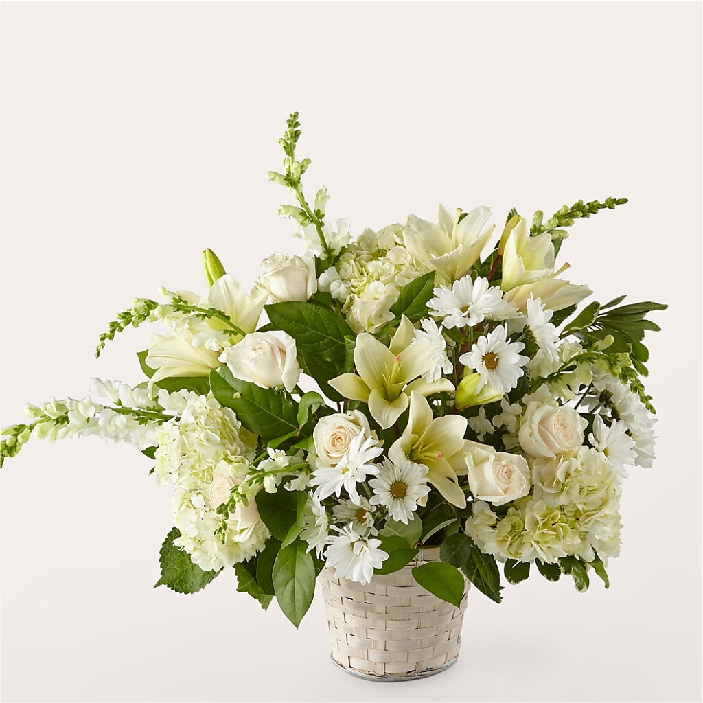Ivory Elegance Floral Basket – SHARAR'S FLORIST, La Habra CA