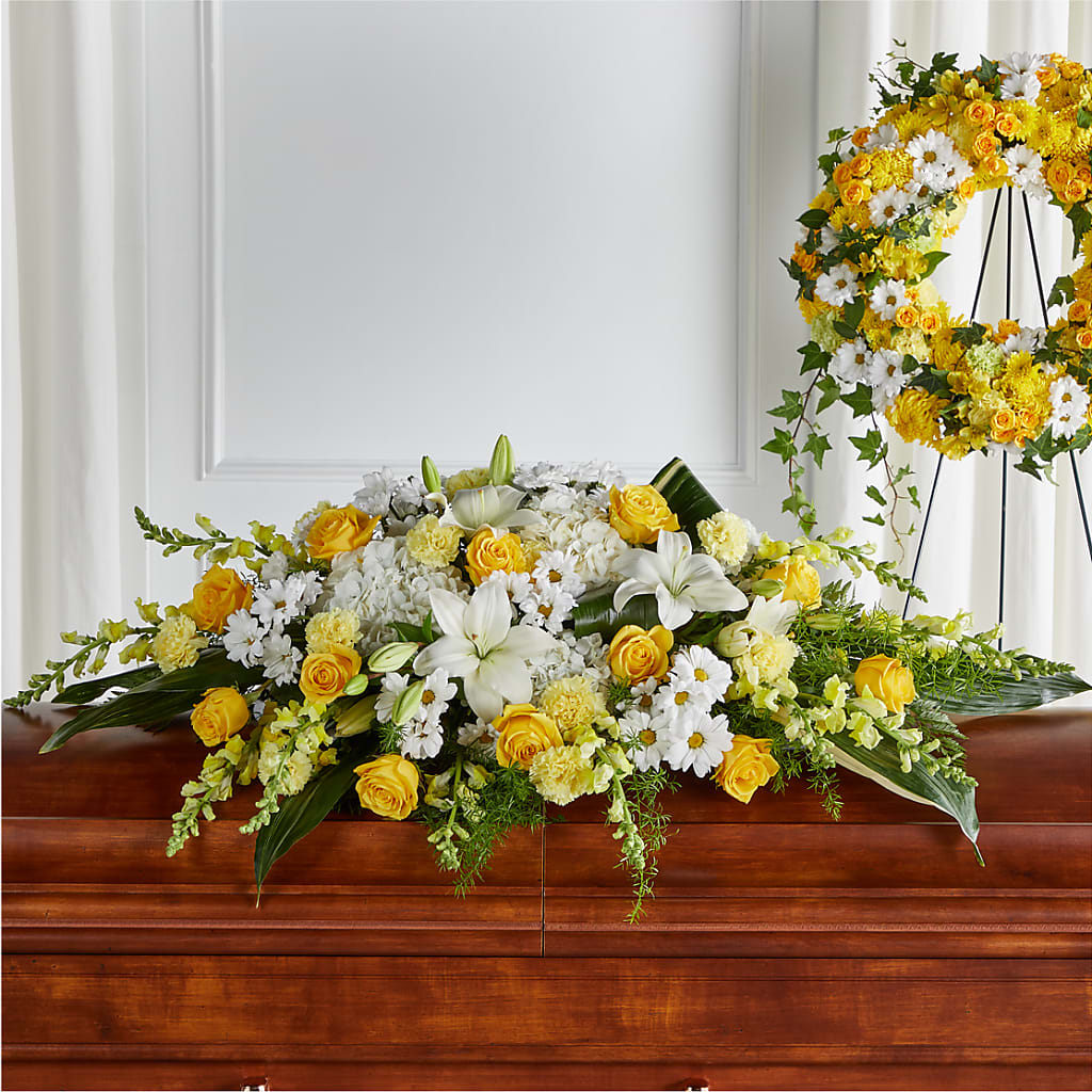 Golden Harmony Casket Spray – SHARAR'S FLORIST, La Habra CA
