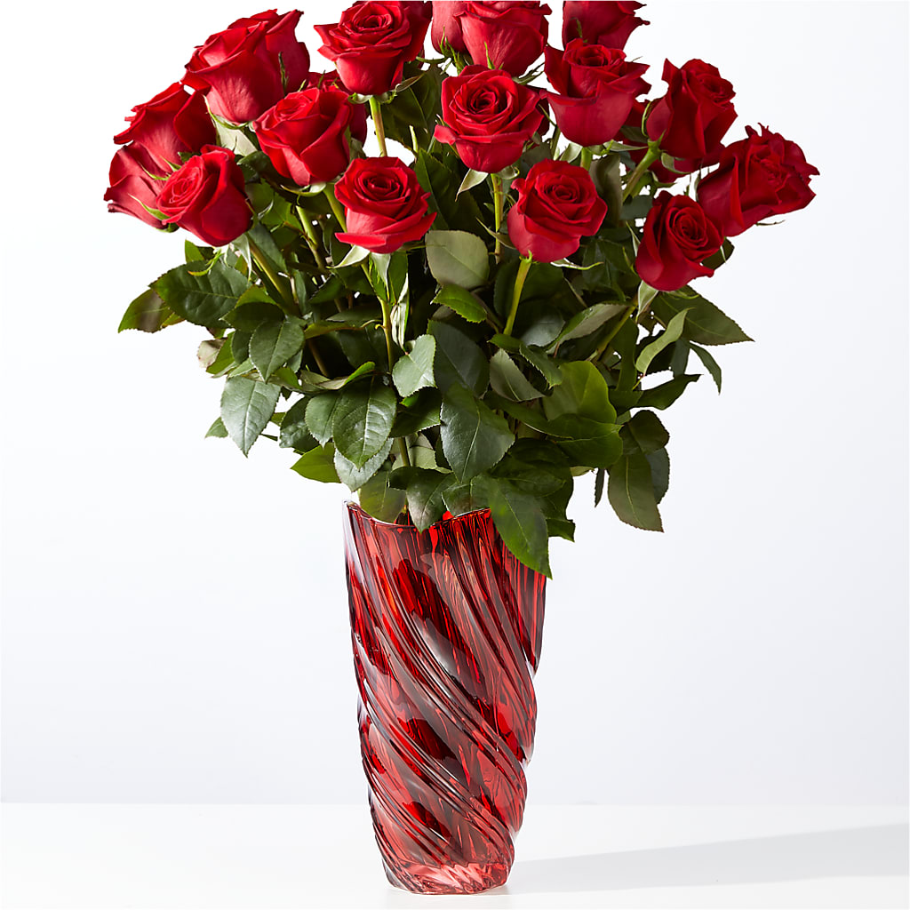 Classic Love Red Rose Bouquet with Luxe Swirl Vase – SHARAR'S FLORIST, La Habra CA