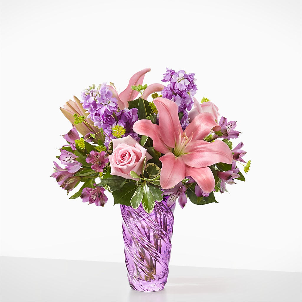 Precious Petals Bouquet with Luxe Swirl Vase – SHARAR'S FLORIST, La Habra CA