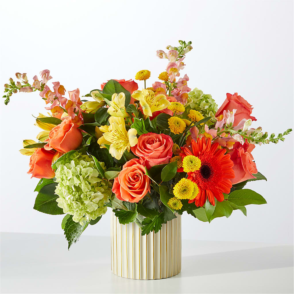 Autumn Sunshine Bouquet with Ivory Vase – SHARAR'S FLORIST, La Habra CA