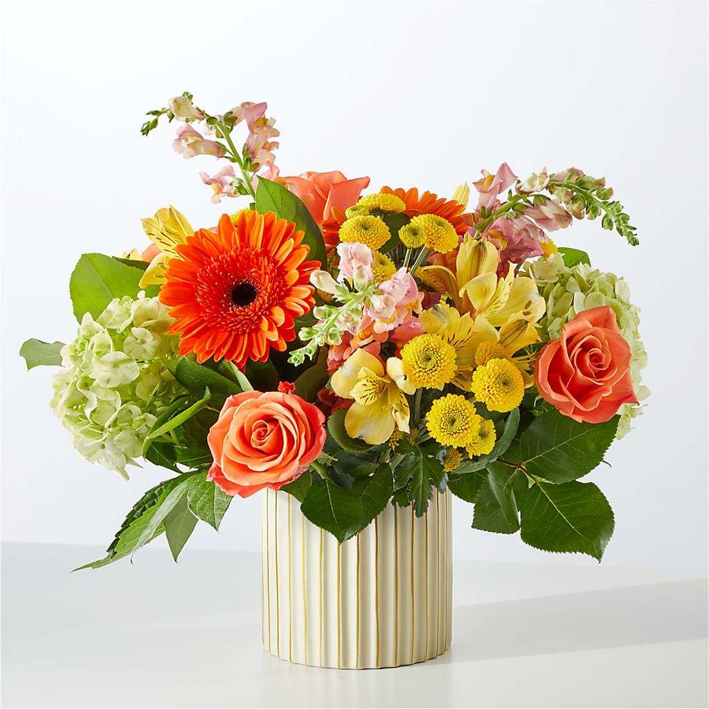 Autumn Sunshine Bouquet with Ivory Vase – SHARAR'S FLORIST, La Habra CA