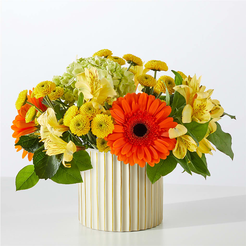 Autumn Sunshine Bouquet with Ivory Vase – SHARAR'S FLORIST, La Habra CA