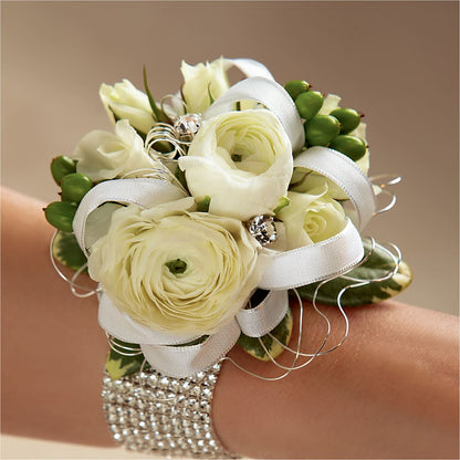 White Wedding Corsage – SHARAR'S FLORIST, La Habra CA